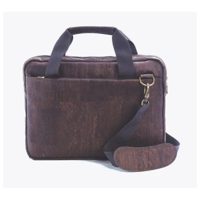 Kork-Deko stylische Schultertasche aus Kork-Stoff - Aktentasche | dunkelbraun