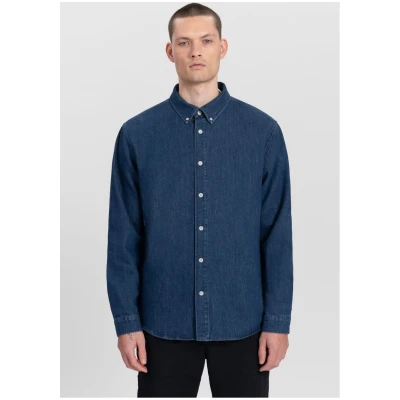 Kuyichi Herren vegan Denim-Hemd Sawyer Washed Indigo Blue