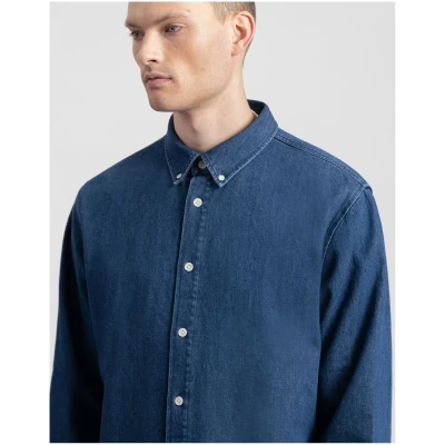 Kuyichi Herren vegan Denim-Hemd Sawyer Washed Indigo Blue