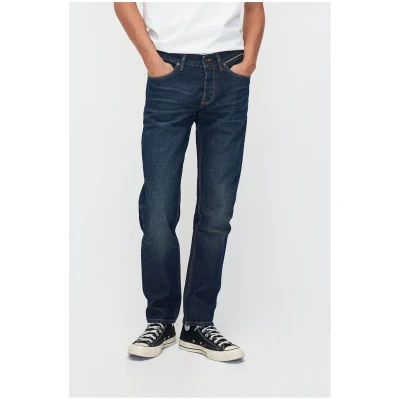Kuyichi Herren vegan Jeans Jim Regular Slim Orange Selvedge Recycled Broken In Dark Blue