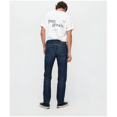Kuyichi Herren vegan Jeans Jim Regular Slim Orange Selvedge Recycled Broken In Dark Blue