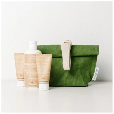 LICHTGRÜN GESCHENKSET Goldener Bio-Lein mit Kulturtasche gratis