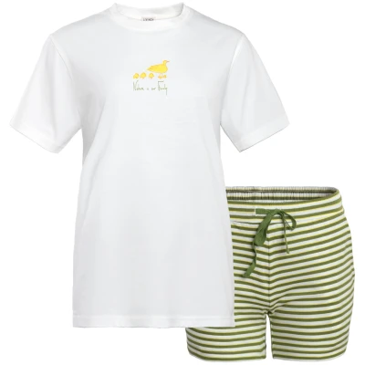 LIVING CRAFTS - Damen Shorty-Pyjama - Gemustert (100% Bio-Baumwolle), Nachhaltige Mode, Bio Bekleidung