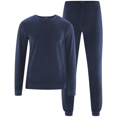 LIVING CRAFTS - Herren Frottee-Schlafanzug - Blau (100% Bio-Baumwolle), Nachhaltige Mode, Bio Bekleidung