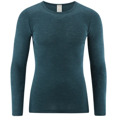 LIVING CRAFTS - Herren Langarm-Unterhemd - Petrol (70% Bio-Wolle; 30% Seide), Nachhaltige Mode, Bio Bekleidung