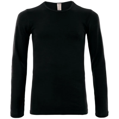 LIVING CRAFTS - Herren Langarm-Unterhemd - Schwarz (70% Bio-Wolle; 30% Seide), Nachhaltige Mode, Bio Bekleidung