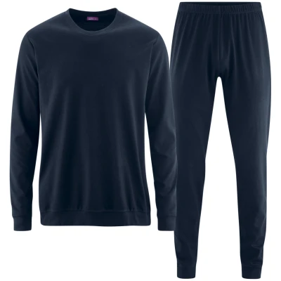 LIVING CRAFTS - Herren Schlafanzug - Blau (100% Bio-Baumwolle), Nachhaltige Mode, Bio Bekleidung