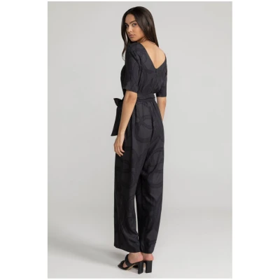 LOVJOI Damen vegan Jumpsuit Staine Halbarm Schlangengrube Schwarz
