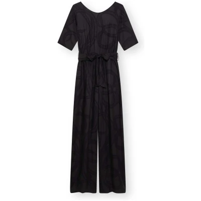 LOVJOI Damen vegan Jumpsuit Staine Halbarm Schlangengrube Schwarz