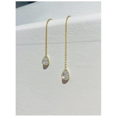 LUXAA Puristischer Ketten-Ohrring mit Stein aus 925er Sterling Silber - Gold