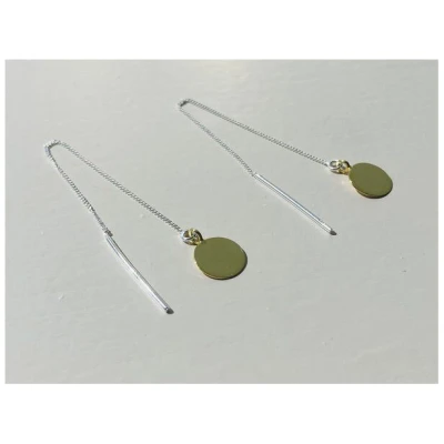 LUXAA Zarter Ketten-Ohrring mit Scheibe aus 925er Sterling Silber - Gold/Silber