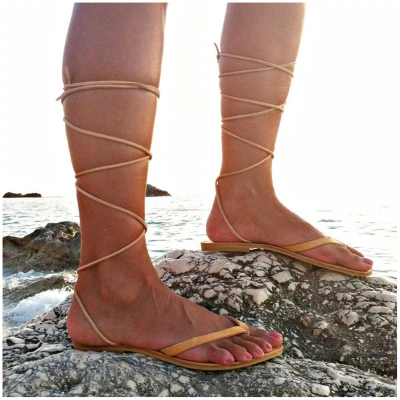 Lace Up Leather Flip Flops - Multiple Colors