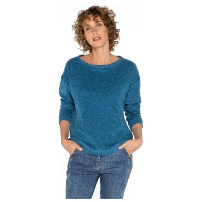 Langarm-Frotteeshirt aus reiner Bio-Schurwolle, petrol melange 36