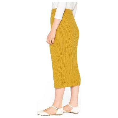 Langer Strickrock aus Bio-Merinowolle und Bio-Baumwolle, safran 36