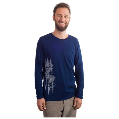 Life-Tree Longsleeve aus Biobaumwolle Fairwear für Herren "Fichtenwald" in Denim Blau