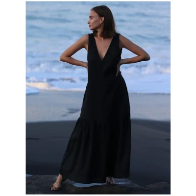 Linen Maxi Dress in Black - Juliana