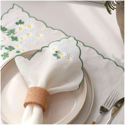 Linen Napkins Daisy Embroidery (Set of 2)