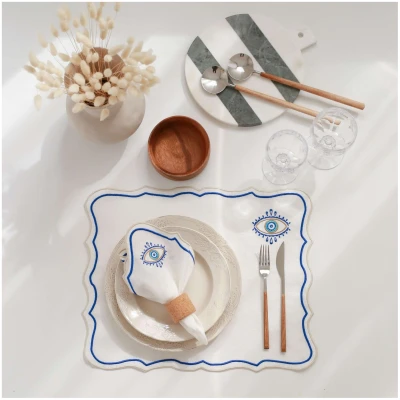 Linen Napkins Evil Eye Embroidery (Set of 2)
