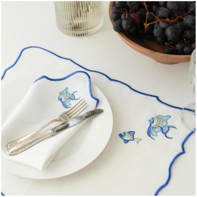 Linen Napkins Fish Embroidery (Set of 2)