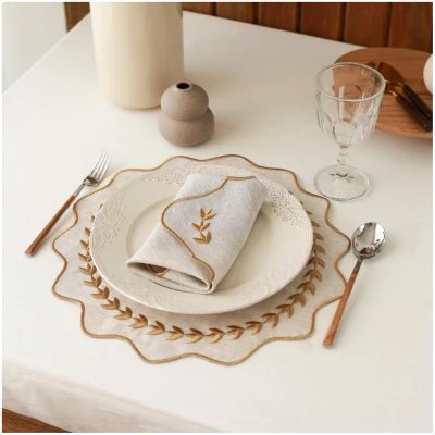 Linen Napkins Golden Leaves (Set of 2)