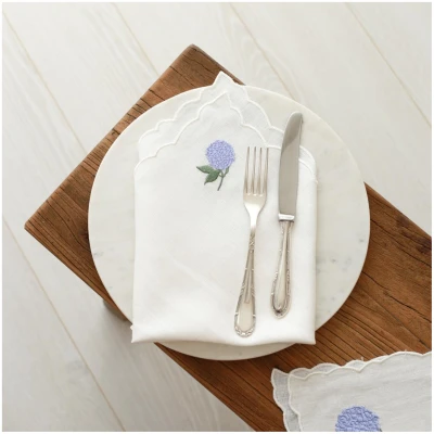 Linen Napkins Hydrangea Embroidery (Set of 2)