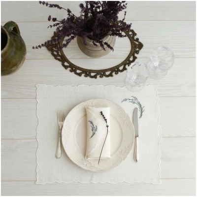 Linen Napkins Lavender Embroidery (Set of 2)