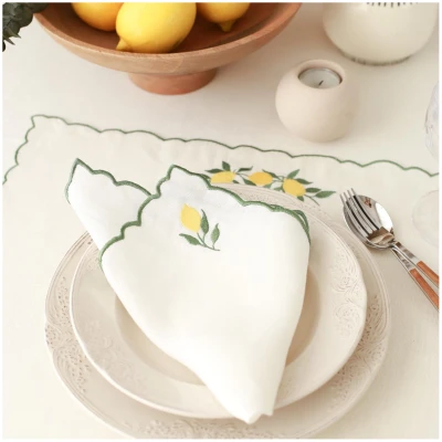 Linen Napkins Lemon Embroidery (Set of 2)