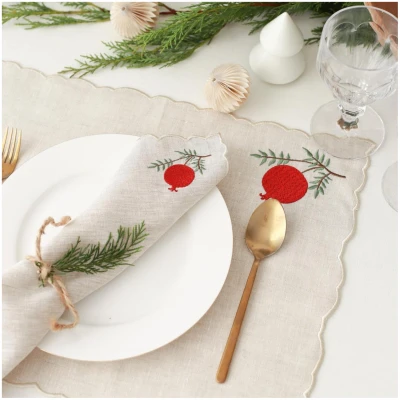 Linen Napkins Pomegranate Embroidery (Set of 2)