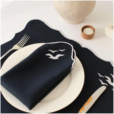 Linen Napkins Seagull Embroidery (Set of 2)