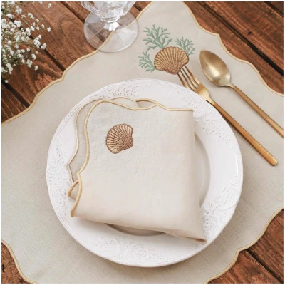 Linen Napkins Seashell Embroidery (Set of 2)