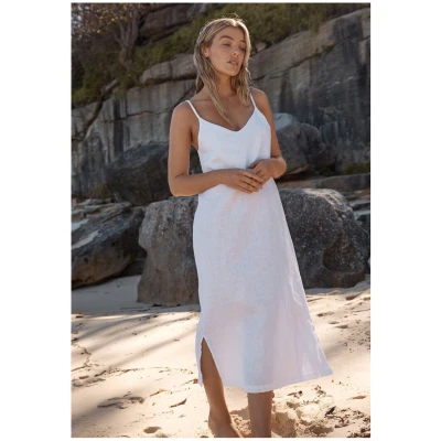 Linen Slip Dress in White - The Alexandra