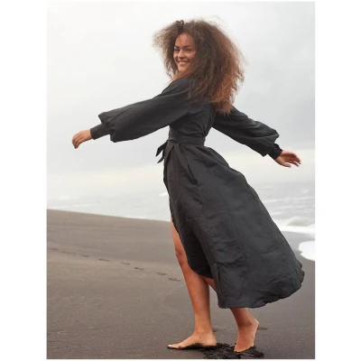 Linen Wrap Dress in Black - Desdemona