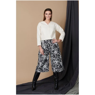 M.R BRAVO Damen vegan Culotte Hose Schwarz Weiß