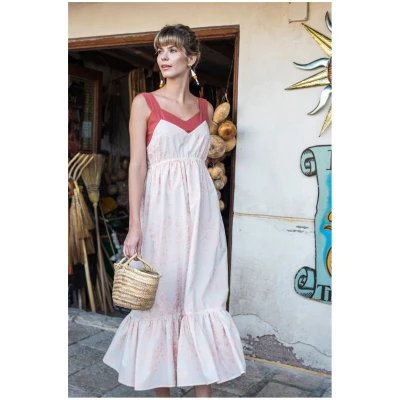 M.R BRAVO Damen vegan Kleid Flora Floral Coral