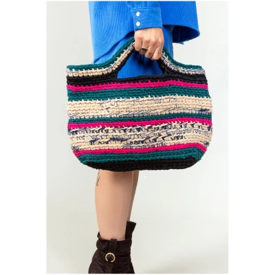 MAHLA Damen vegan Aina Gehäkelte Handtasche Rosa/Beige/Smaragd