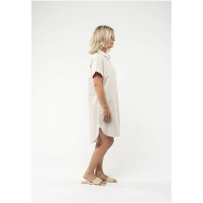 MELA Damen vegan Hemdkleid Amoli Beige Gestreift