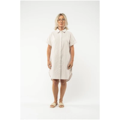 MELA Damen vegan Hemdkleid Amoli Beige Gestreift