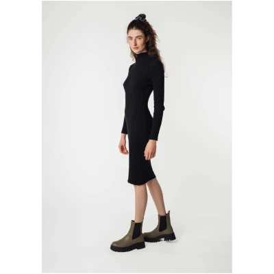 MELA Damen vegan Kleid Shivani Rib Knit Schwarz
