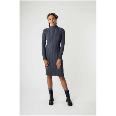 MELA Damen vegan Kleid Shivani Rippenstrick Blau