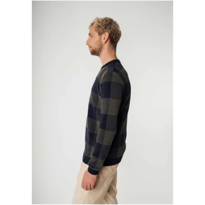 MELA Herren vegan Strickpullover Manav Navy Grün Kariert