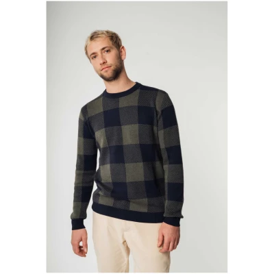 MELA Herren vegan Strickpullover Manav Navy Grün Kariert