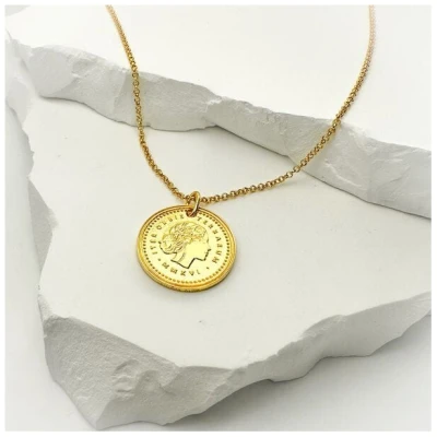 MOANINA Kette Münze Venezia - 925 Silber/18k Gold Vermeil - 3 Längen
