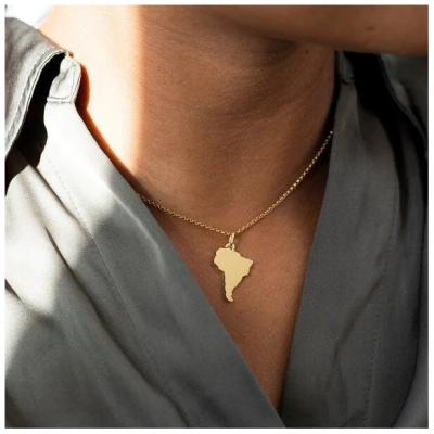 MOANINA Kette Südamerika Kontinent - 925 Silber/18k Gold Vermeil - 3 Längen