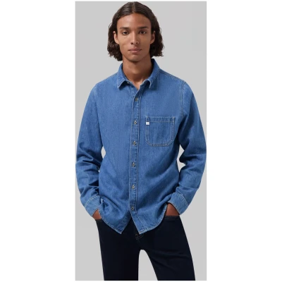 MUD Jeans Herren vegan Hemd Stanley Medium Steinblau