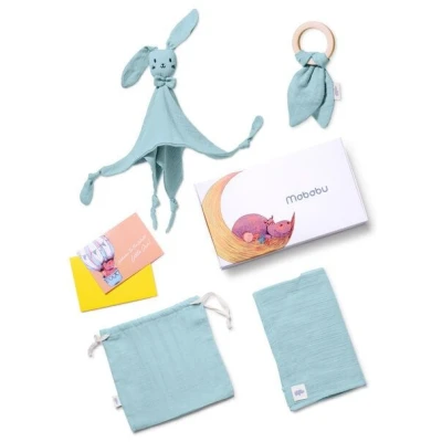 Mababu Geschenk zur Geburt - 100% GOTS Bio Musselin-Baumwolle - Schmusetuch, Beißring, Spucktuch, Tasche - Baby Erstausstattung Neugeborene