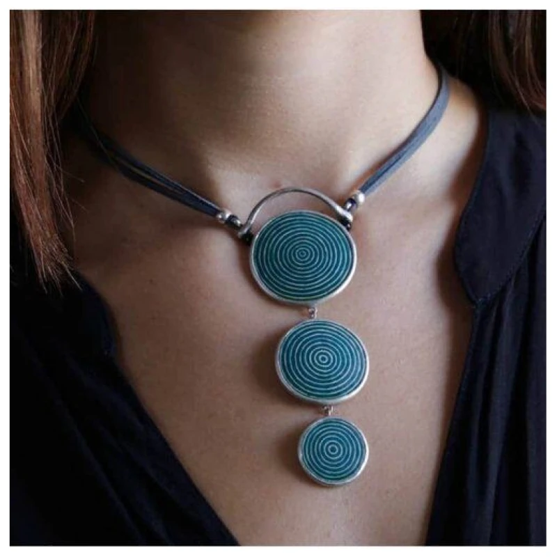 Mambu Design Upcycling Halskette - Tri Circles Teal - Straußeneischmuck