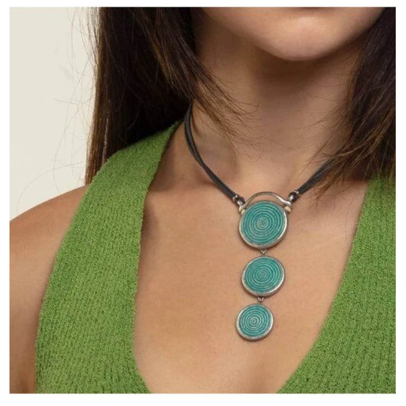 Mambu Design Upcycling Halskette - Tri Circles Teal - Straußeneischmuck