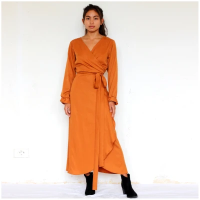 ManduTrap Damen vegan Wickelkleid Falta Cognac Orange/Braun