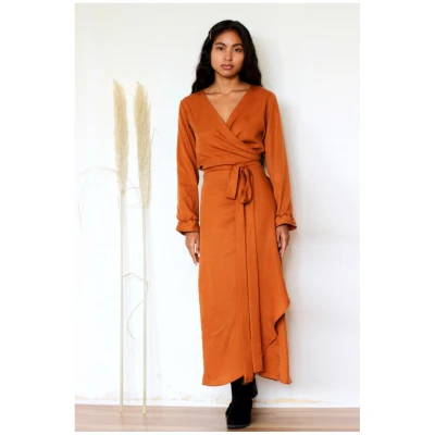 ManduTrap Damen vegan Wickelkleid Falta Cognac Orange/Braun