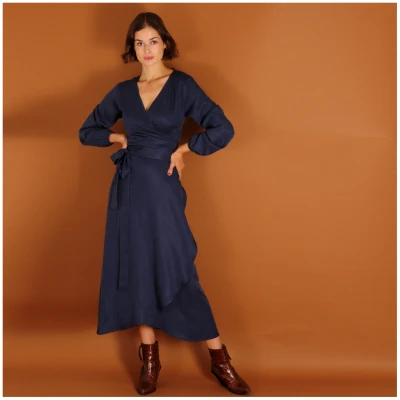 ManduTrap Damen vegan Wickelkleid Tara Blau
